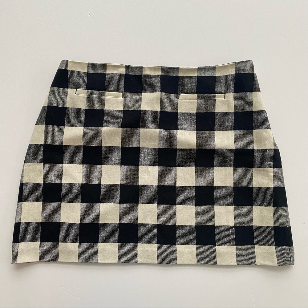Talbots Plus Petites Wool Blend Flat Front Skirt Black White Check Size 22WP